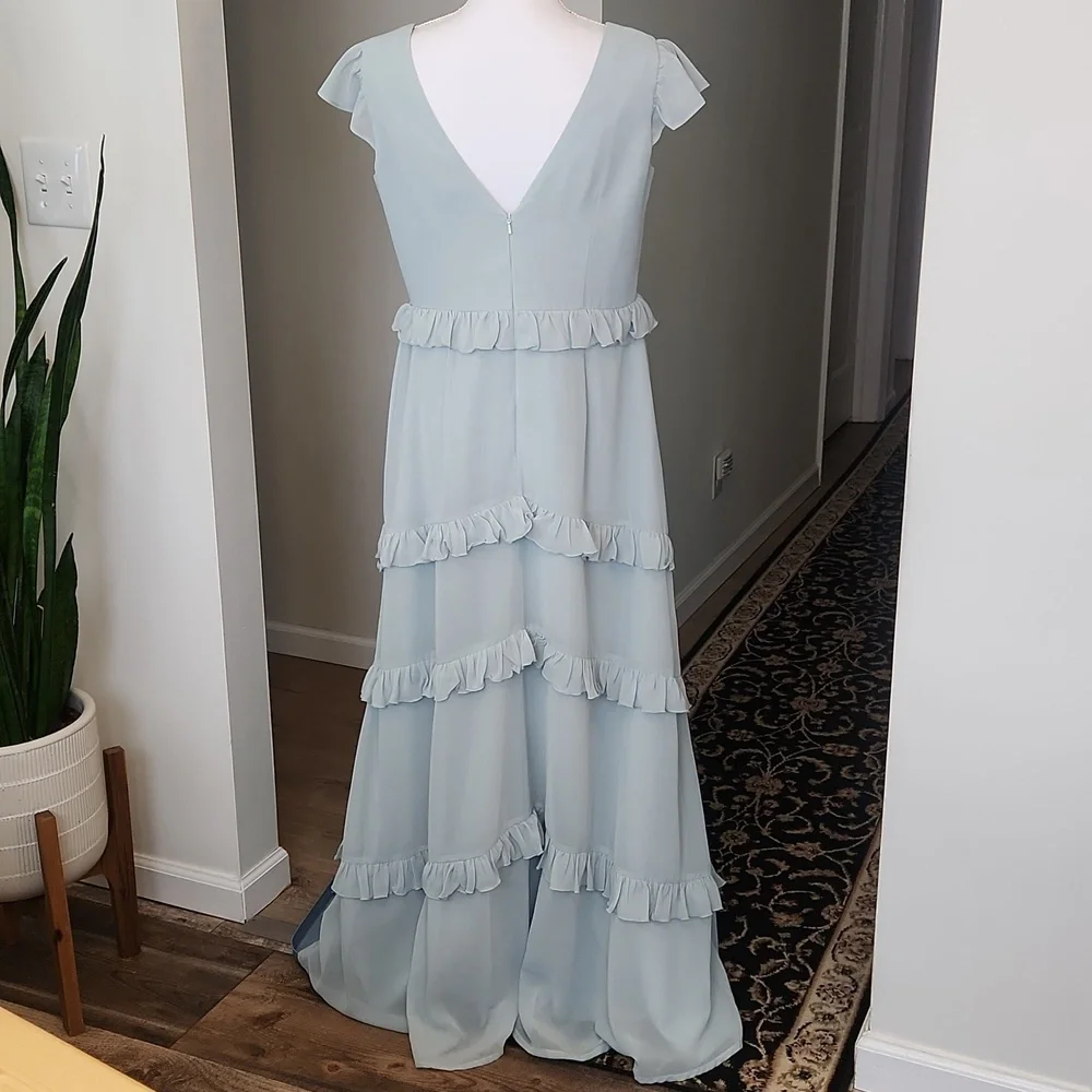 Revelry Amelia Formal Chiffon Bridesmaid Dress Tiered Ruffles Sage Size 14 - Picture 7 of 16